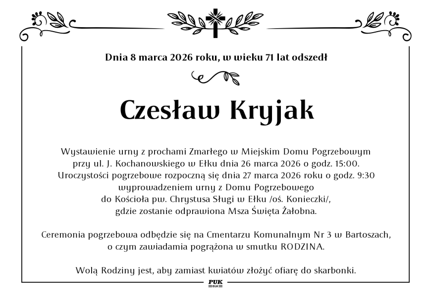 Czesław Kryjak - nekrolog